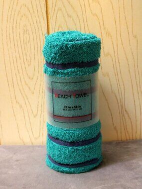 Sears Rolled Green & Yellow Beach Towel - New in Package